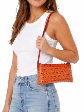 UNBRANDED Candy Wrapper Woven Shoulder Bag Purse Orange Red Upcycled Statement